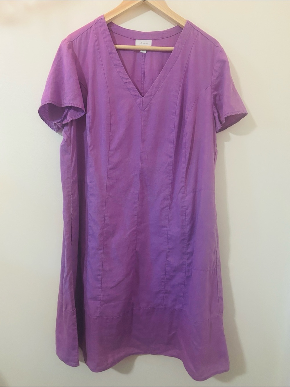 J. Jill Love Linen Purple V-Neck Shift Dress Pockets XLP Plus Petite 100% Linen